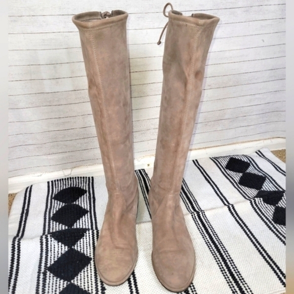 Stuart Weitzman Jocey Taupe Over The Knee Suede Flat Boots, sz 8.5 - Picture 2 of 16